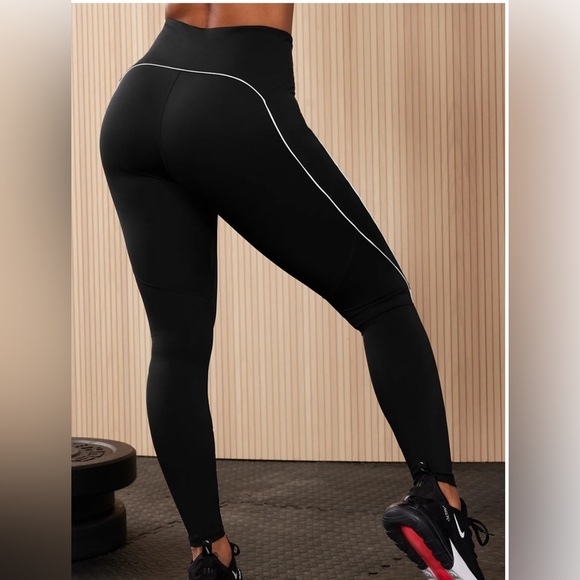 NICOLE MILLER SPORT LEGGING MEDIA POCKETS-WORKOUT WOMEN COLOR BLACK/WHITE LINE S - Picture 8 of 13